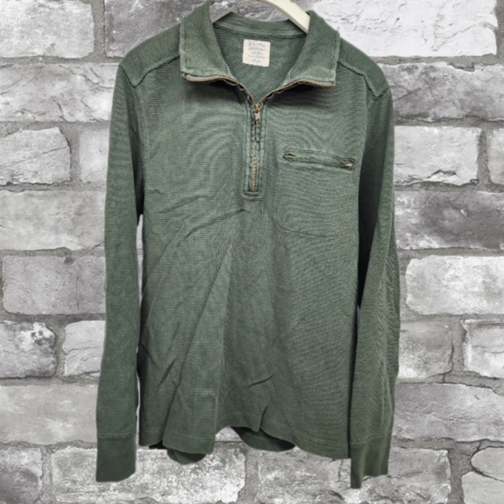 J. Crew Men's Size Large 1/4 Zip Pullover Sweater Thermal Waffle Knit Green